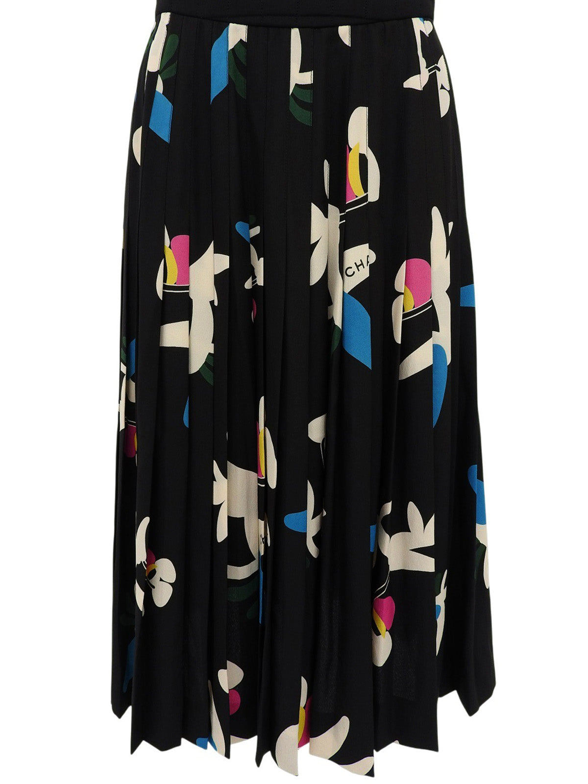 2000年製 シルクフラワーロゴキルティングプリーツワンピース ブラック/マルチ