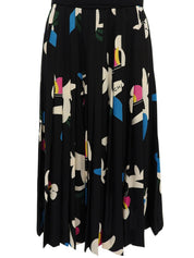 2000年製 シルクフラワーロゴキルティングプリーツワンピース ブラック/マルチ