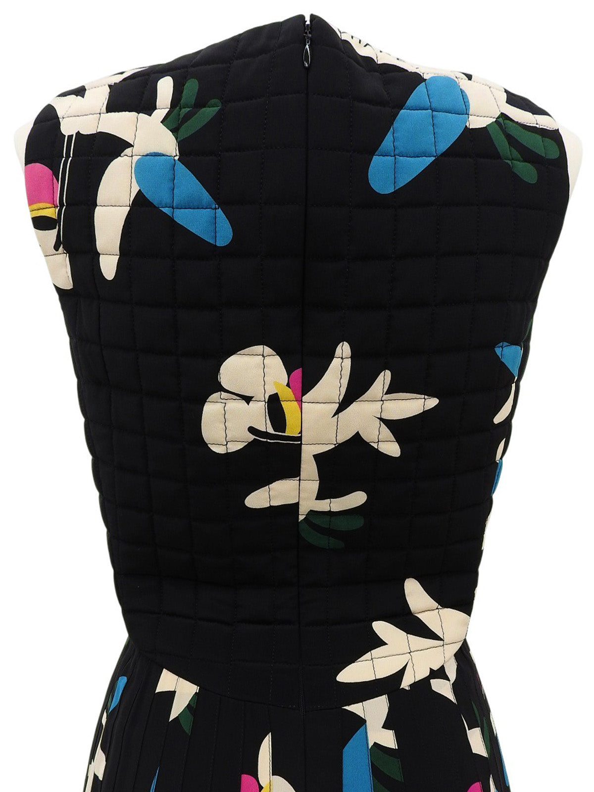 2000年製 シルクフラワーロゴキルティングプリーツワンピース ブラック/マルチ