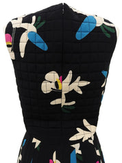 2000年製 シルクフラワーロゴキルティングプリーツワンピース ブラック/マルチ