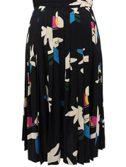 2000年製 シルクフラワーロゴキルティングプリーツワンピース ブラック/マルチ