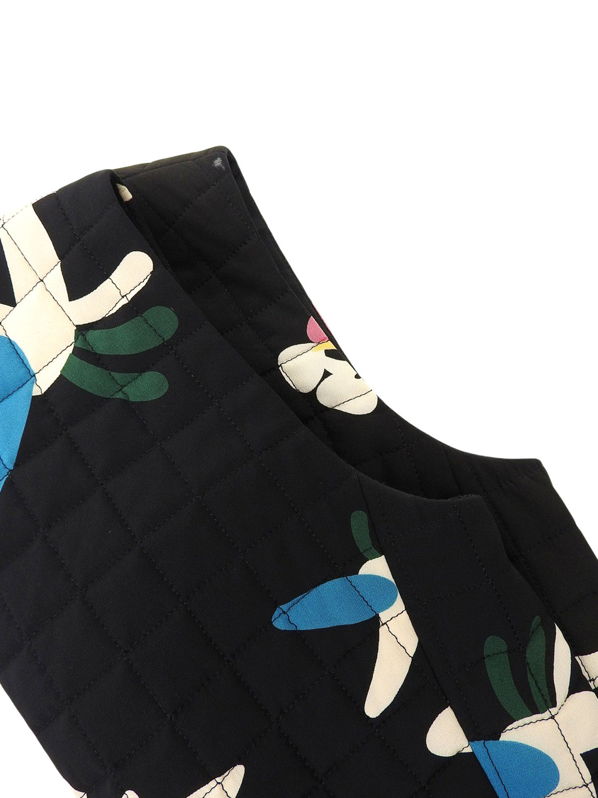 2000年製 シルクフラワーロゴキルティングプリーツワンピース ブラック/マルチ