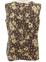 フラワーパターンノースリーブトップス ブラウン/クリームイエロー