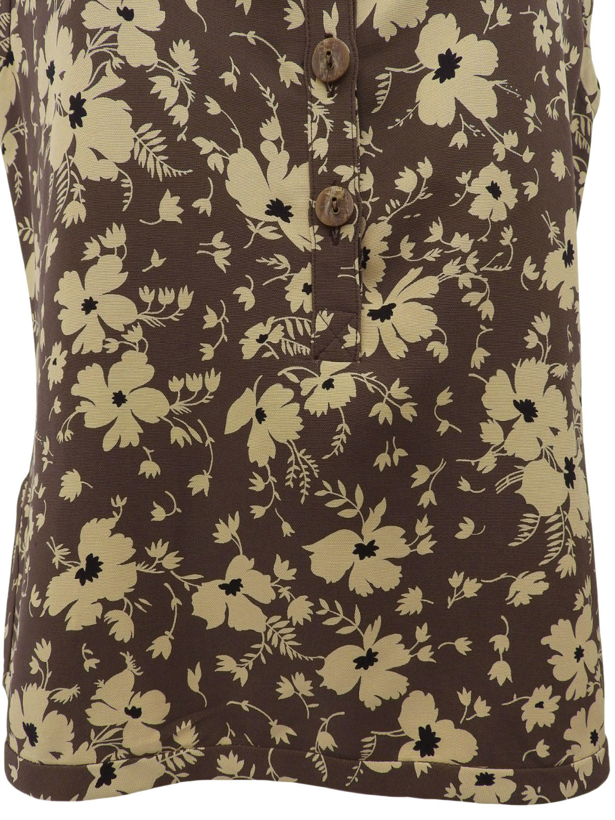 フラワーパターンノースリーブトップス ブラウン/クリームイエロー