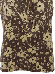 フラワーパターンノースリーブトップス ブラウン/クリームイエロー