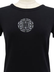 Rhinestone Macadam Logo Short Sleeve Top in Black