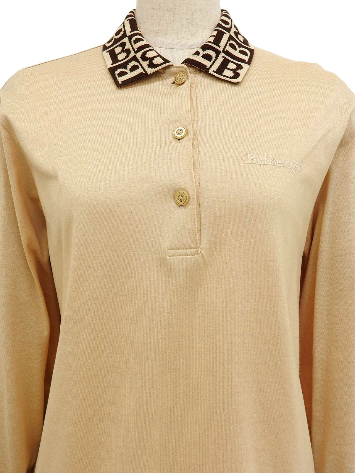 ロゴ刺繍ロングスリーブポロシャツ　ベージュ／ブラウン