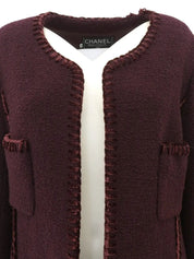 CCマークボタンデザインステッチジャケット　ボルドー