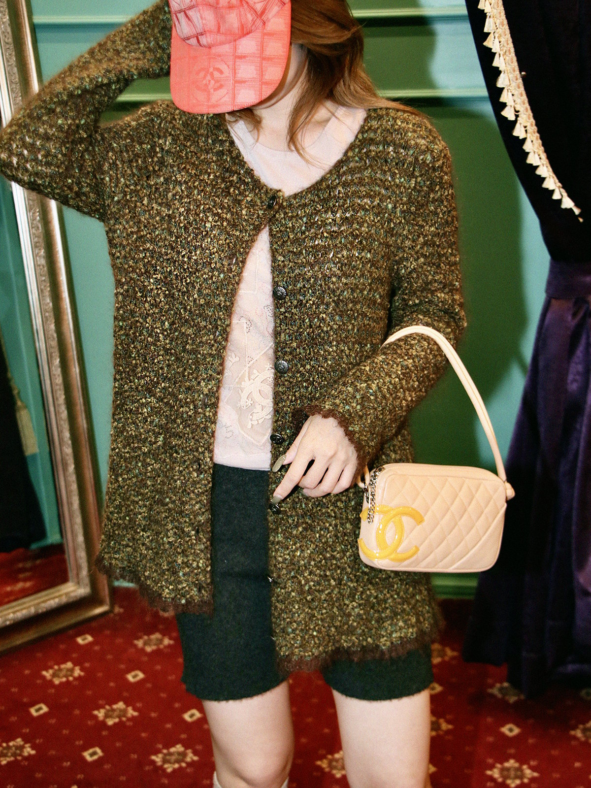 1998 Tweed CC Mark Button Cardigan Green/Brown