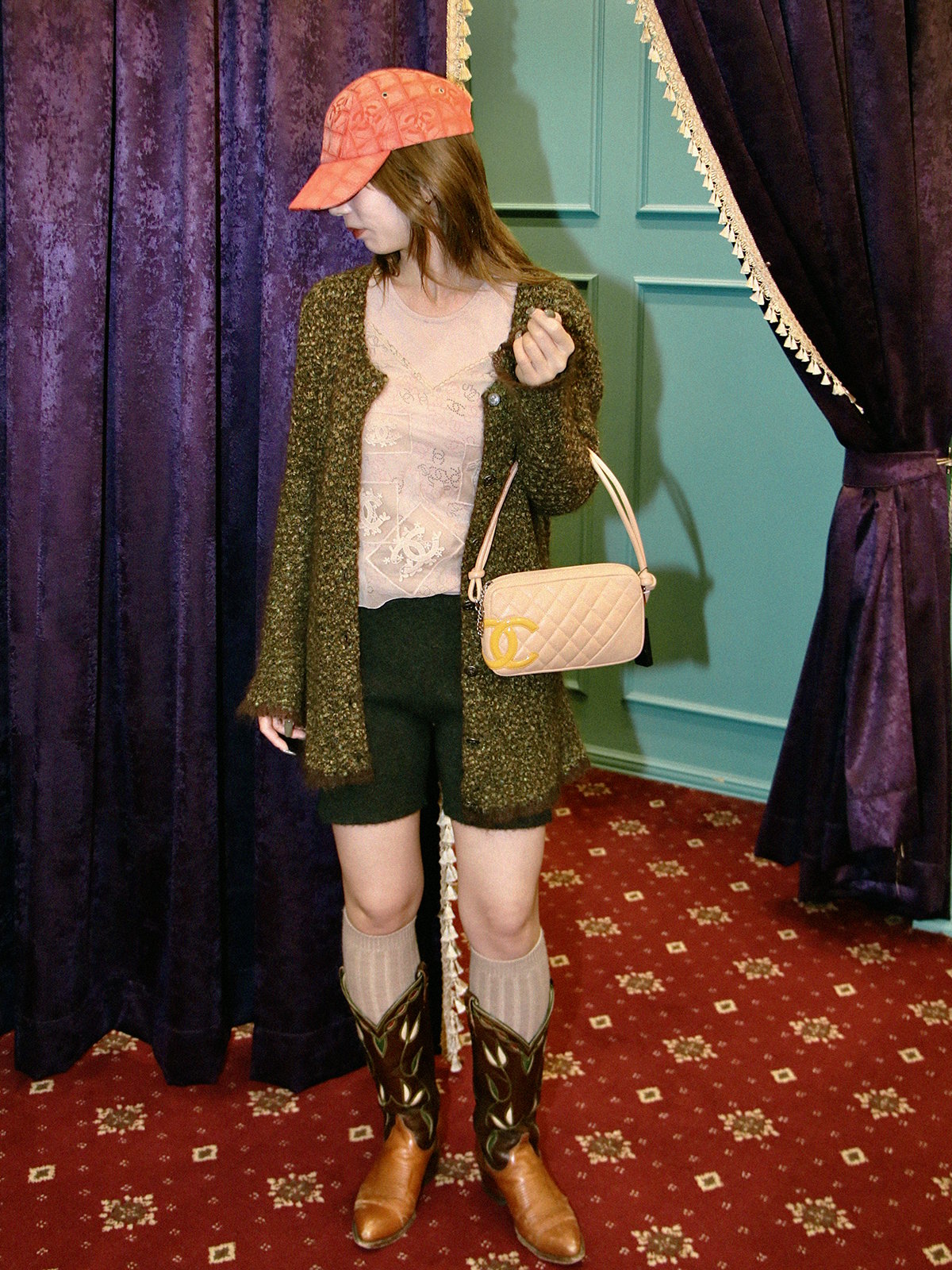 1998 Tweed CC Mark Button Cardigan Green/Brown