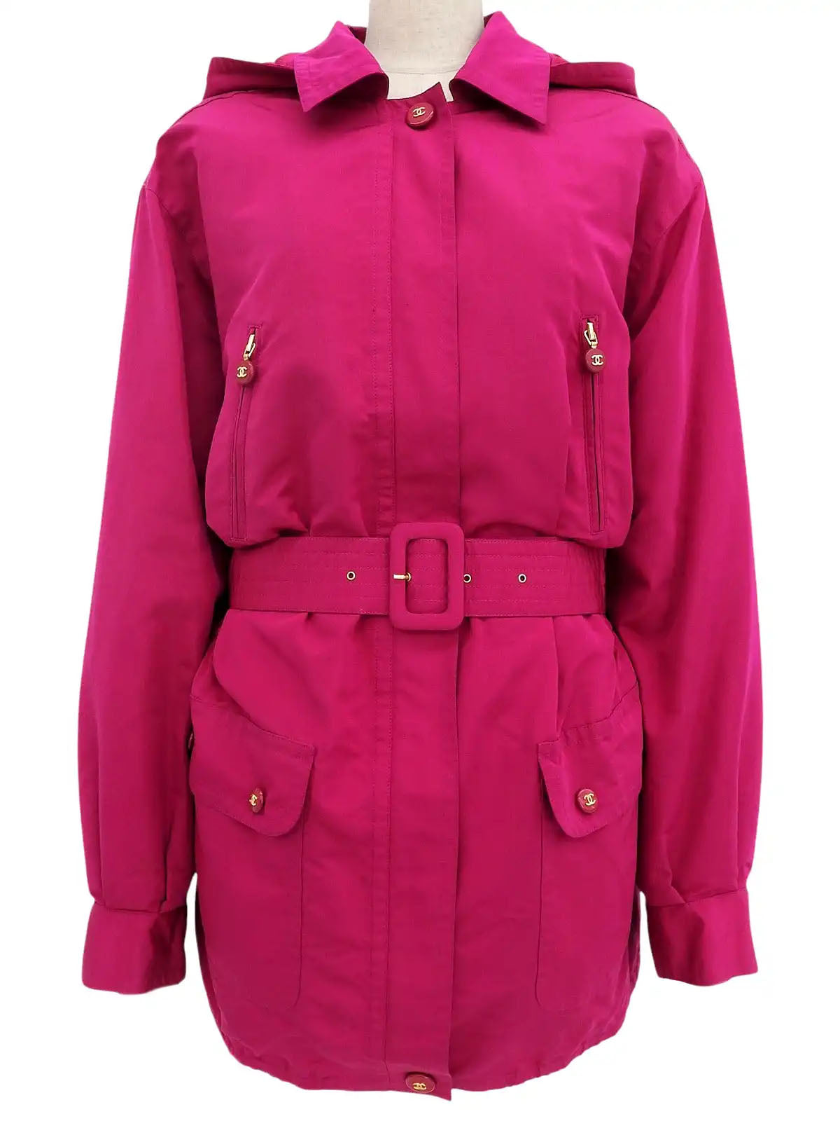 シルクベルテッドCCマークボタンコート ピンク