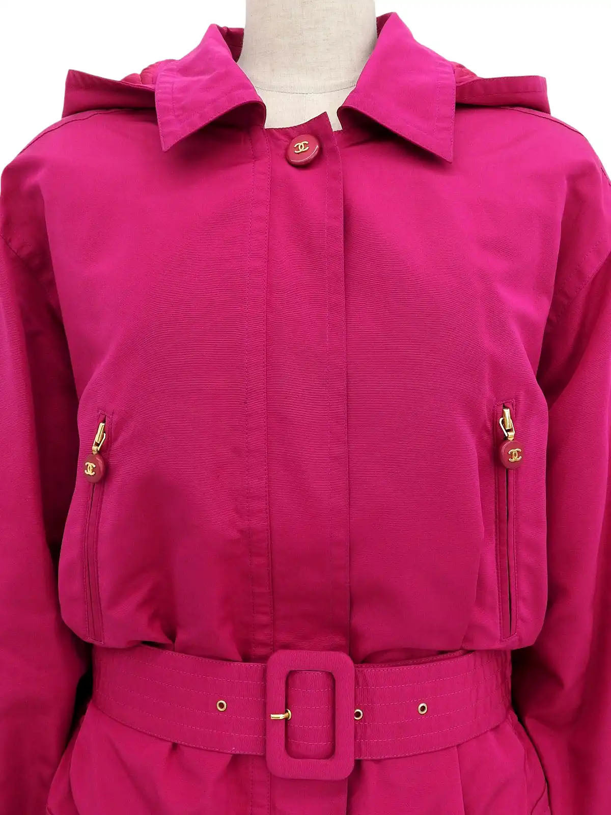 Silk Belted CC Mark Button Coat in Pink