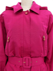 Silk Belted CC Mark Button Coat in Pink