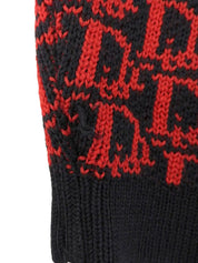 トロッターパターンニットトップス ブラック/レッド