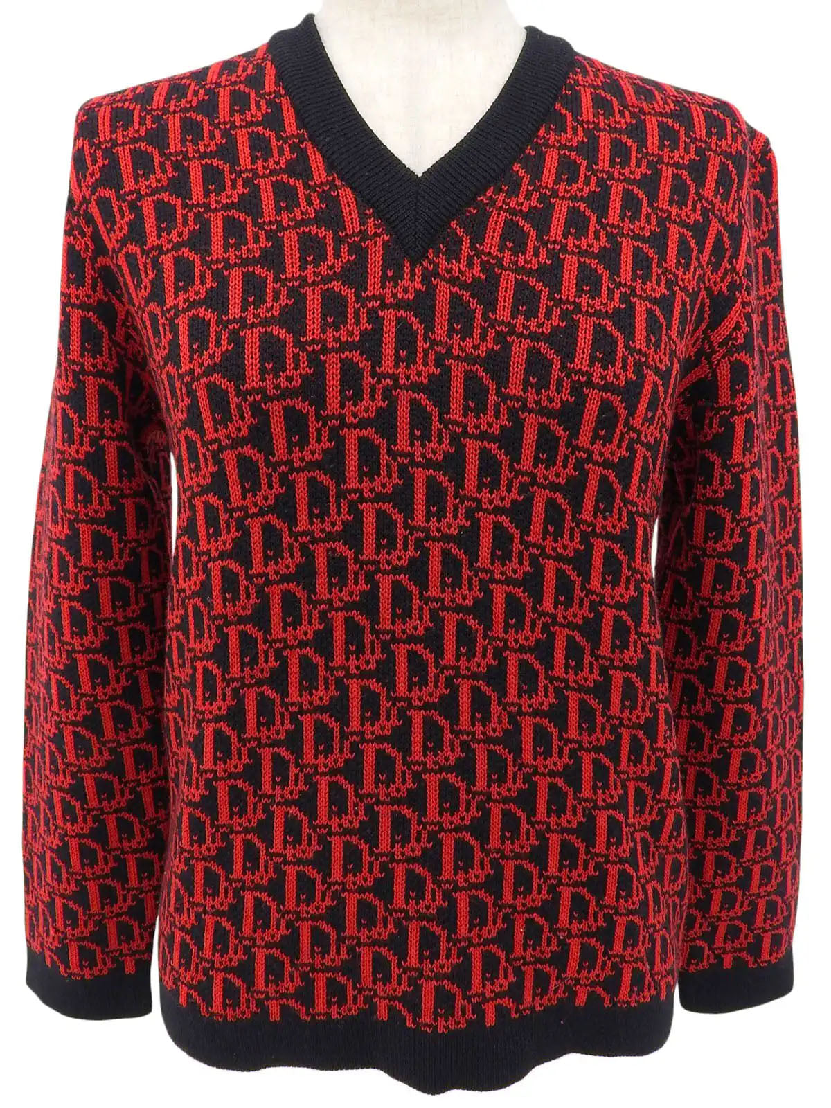 トロッターパターンニットトップス ブラック/レッド