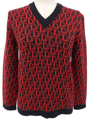 トロッターパターンニットトップス ブラック/レッド