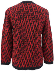 トロッターパターンニットトップス ブラック/レッド