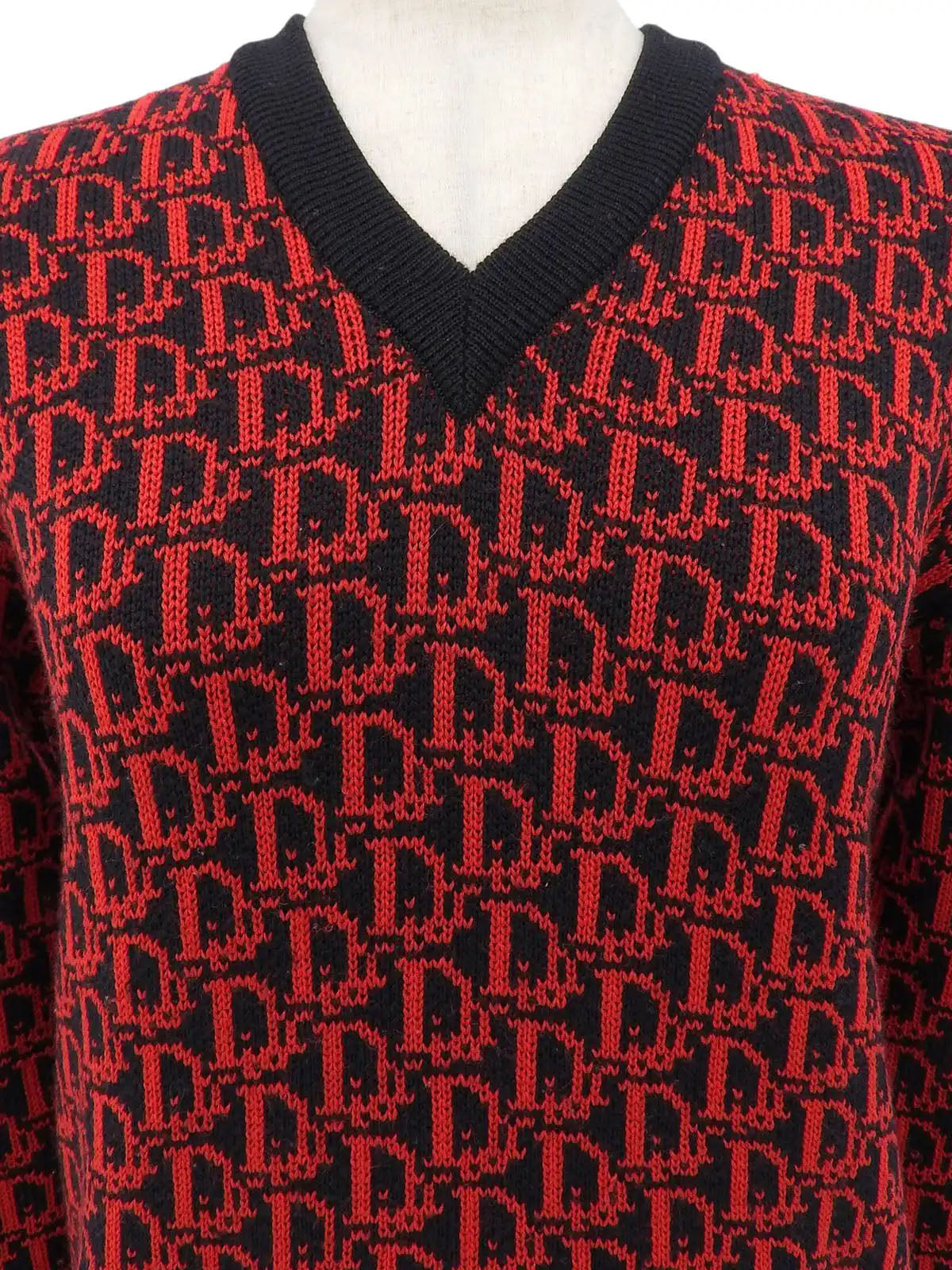 トロッターパターンニットトップス ブラック/レッド