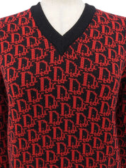 トロッターパターンニットトップス ブラック/レッド