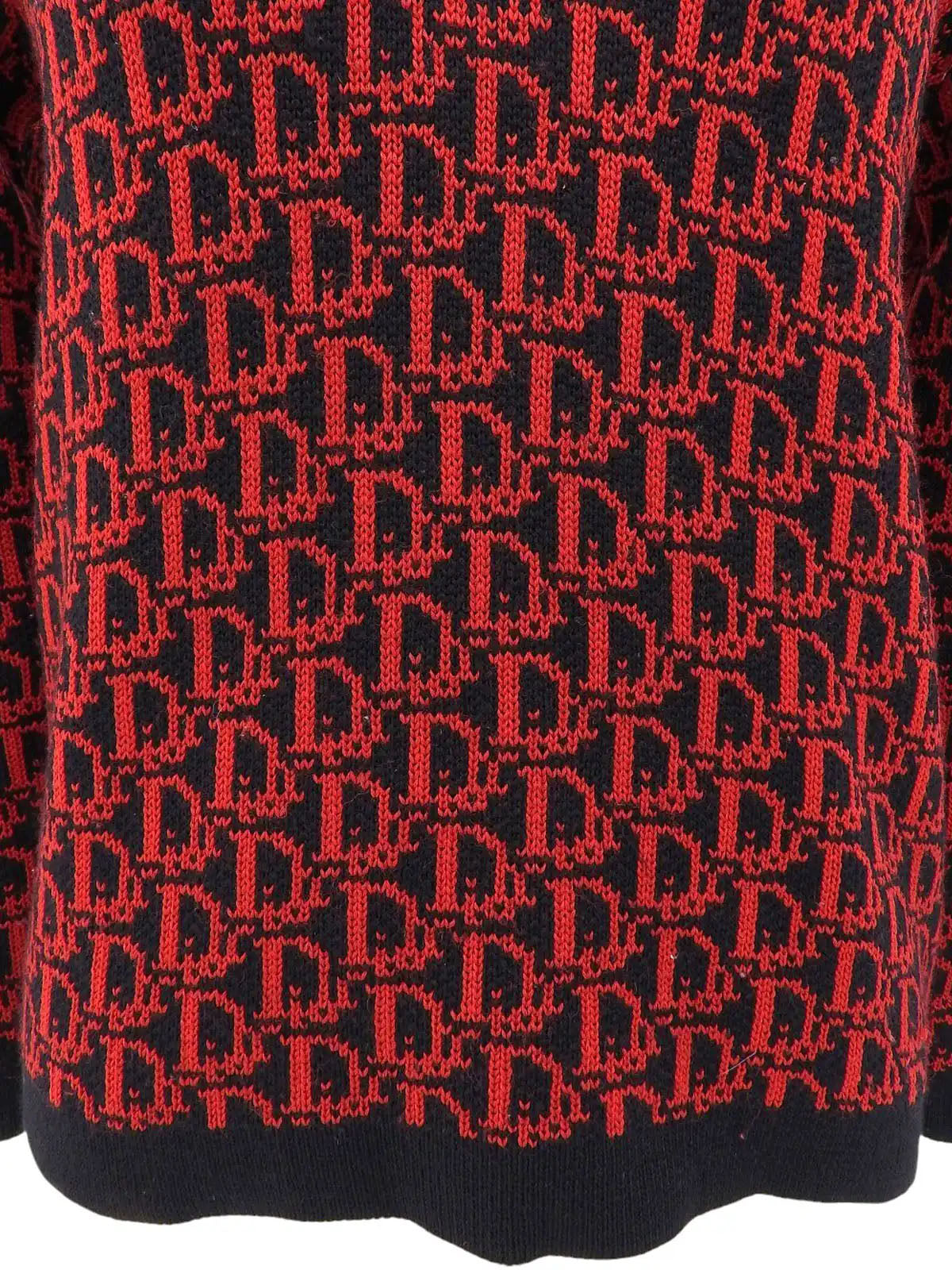 トロッターパターンニットトップス ブラック/レッド