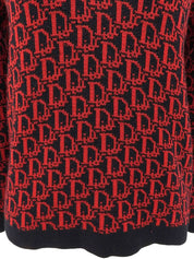 トロッターパターンニットトップス ブラック/レッド