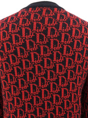 トロッターパターンニットトップス ブラック/レッド