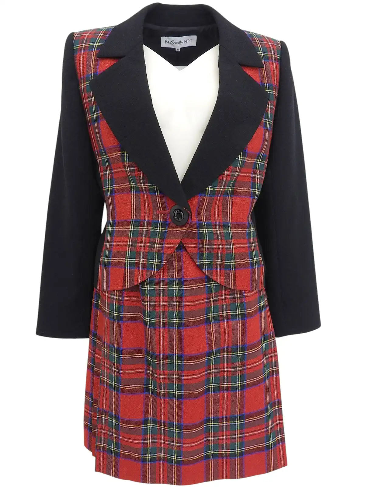 Wool tartan check pattern set in red, black, and green