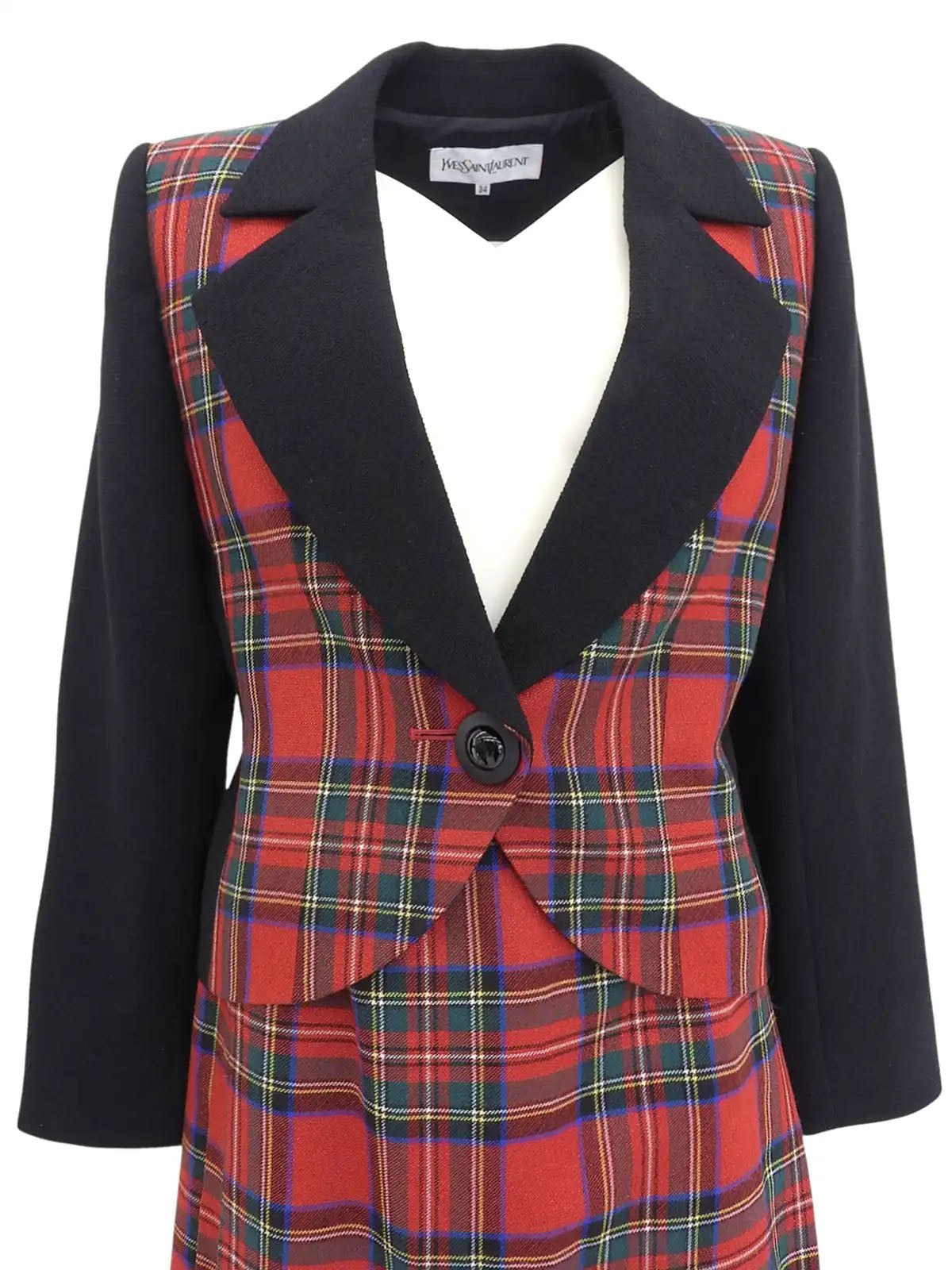 羊毛格纹图案套装，红色、黑色和绿色