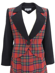 羊毛格纹图案套装，红色、黑色和绿色