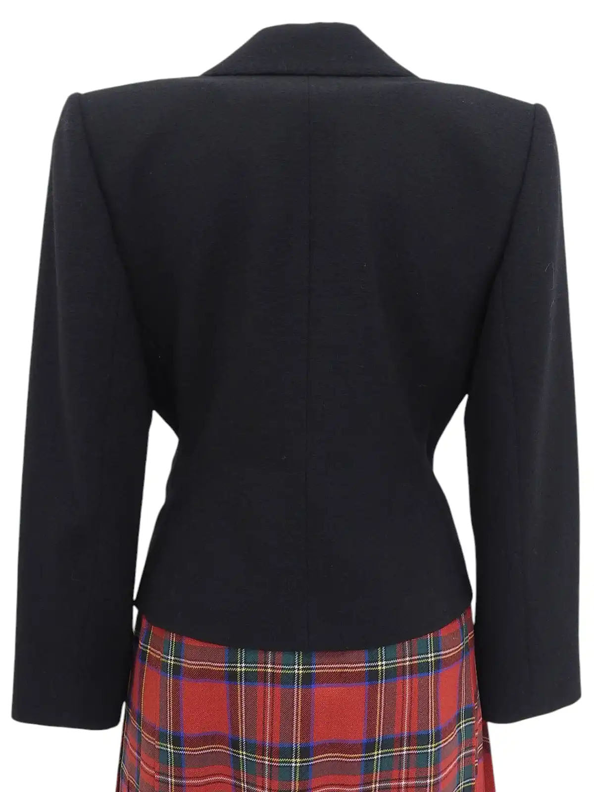 羊毛格纹图案套装，红色、黑色和绿色