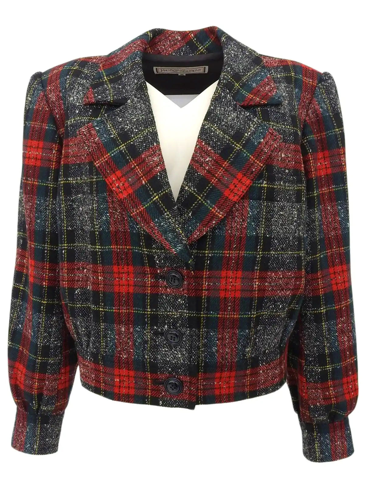 红/黑/绿羊毛格纹短夹克