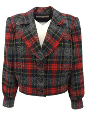红/黑/绿羊毛格纹短夹克