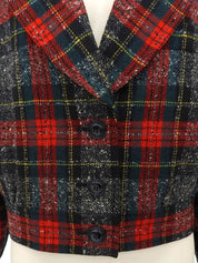 红/黑/绿羊毛格纹短夹克