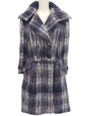 Check pattern mohair coat in navy and white