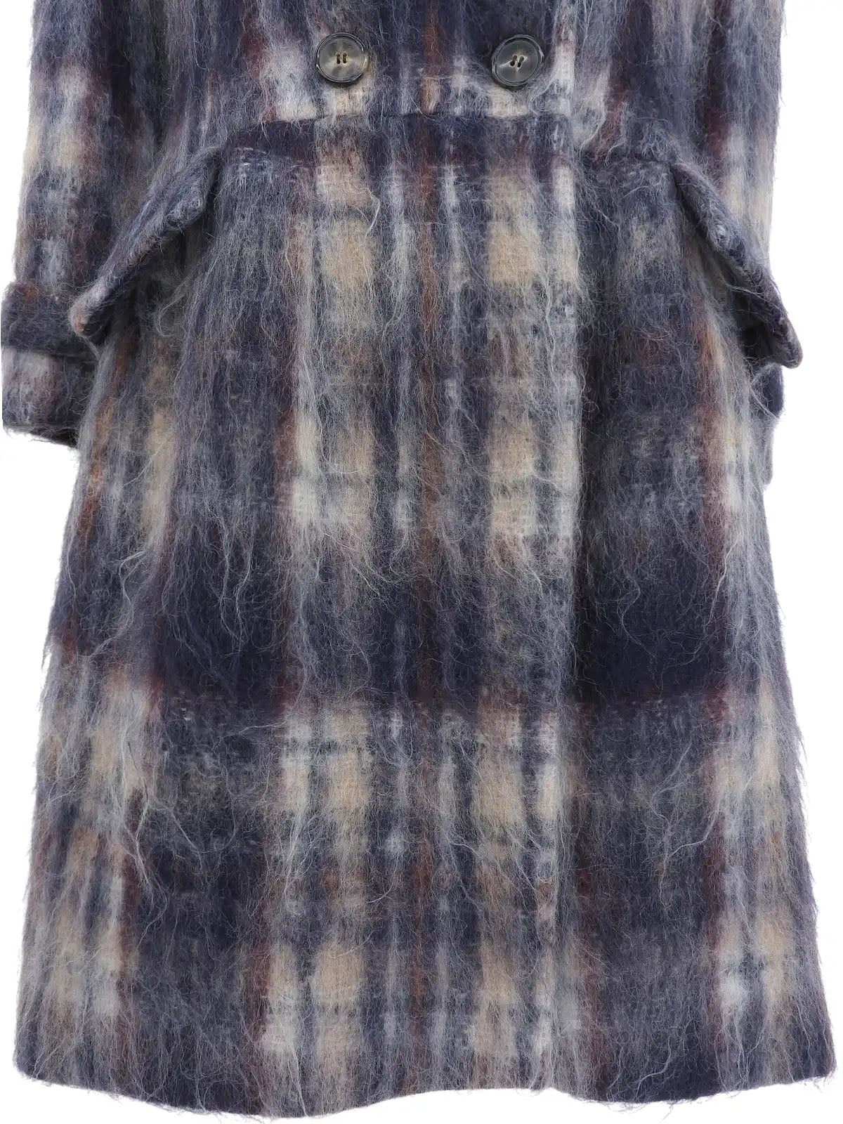 Check pattern mohair coat in navy and white