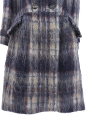 Check pattern mohair coat in navy and white