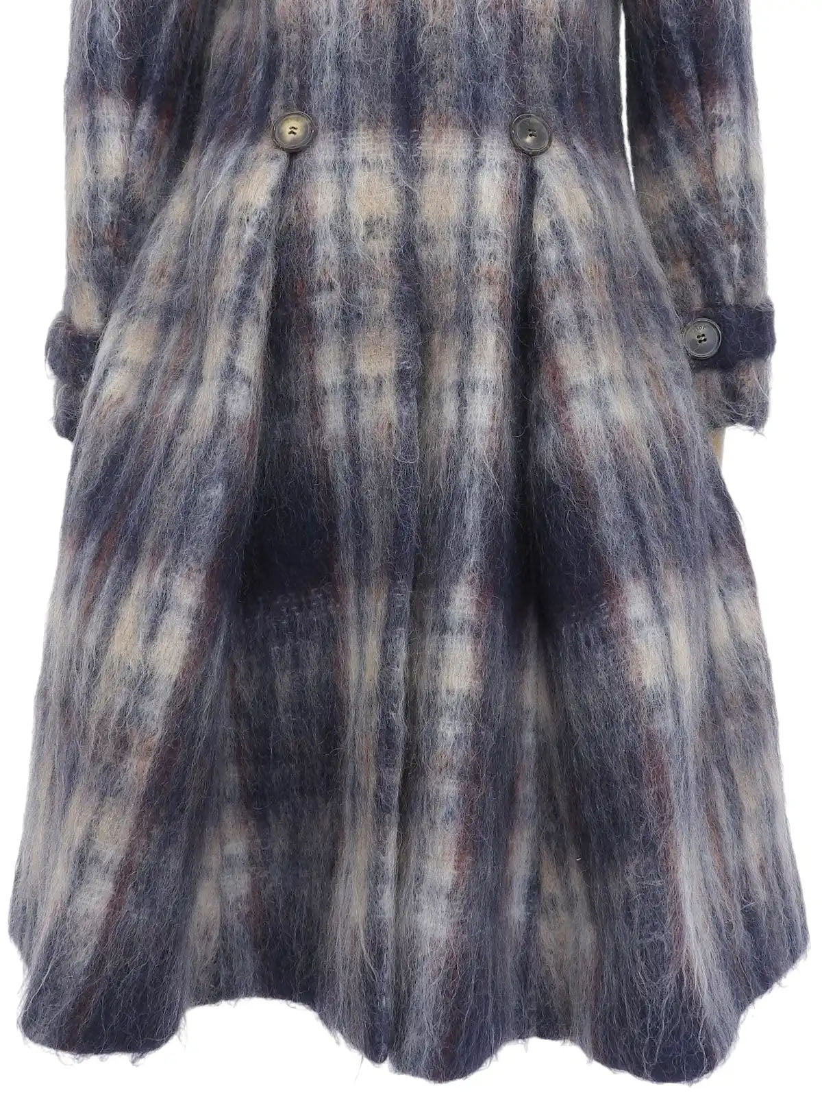 Check pattern mohair coat in navy and white