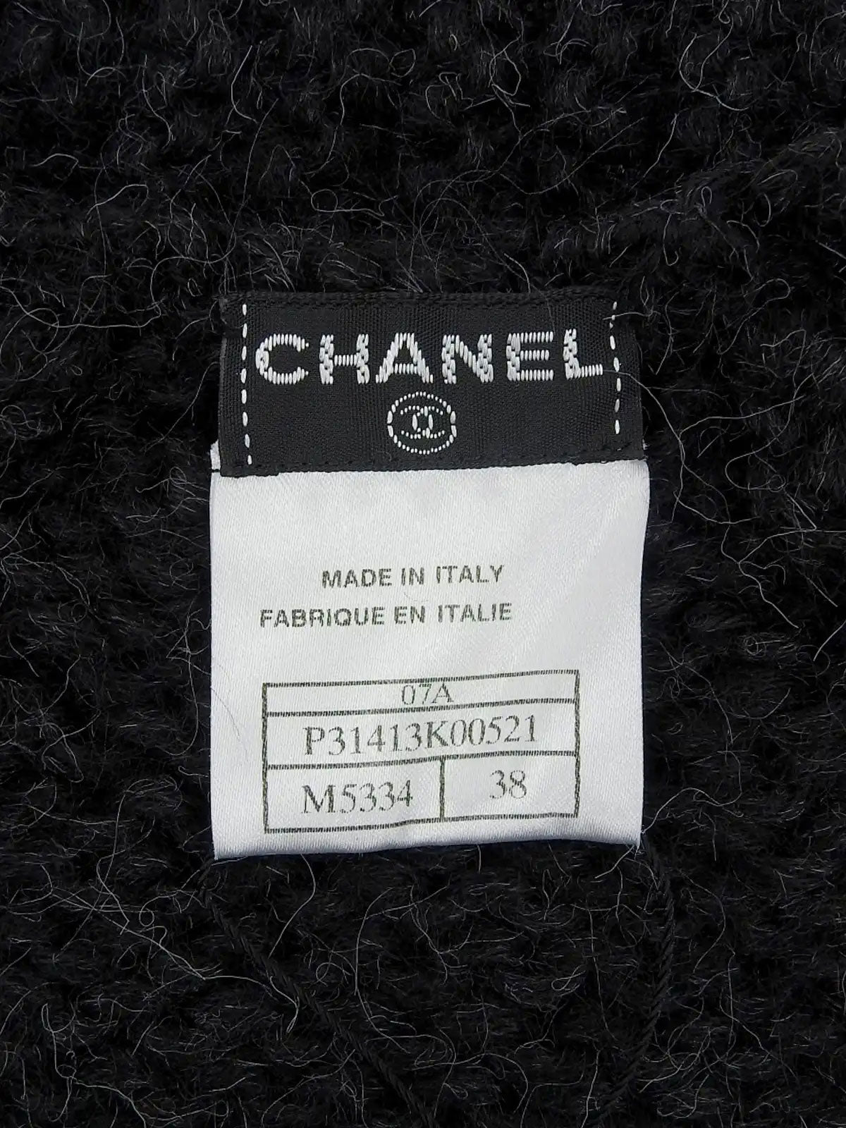 2007年製 ラインストーンCCマークプレートニットカーディガン チャコールグレー/ブラック