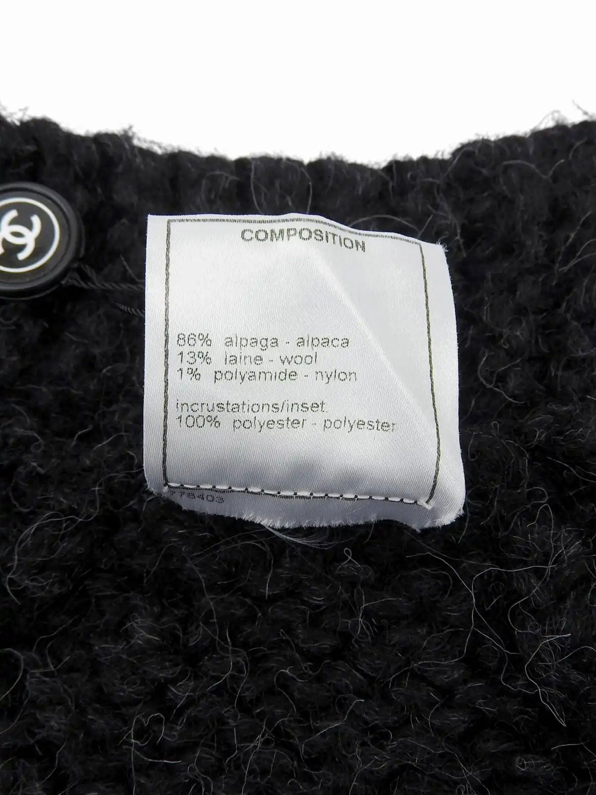 2007年製 ラインストーンCCマークプレートニットカーディガン チャコールグレー/ブラック