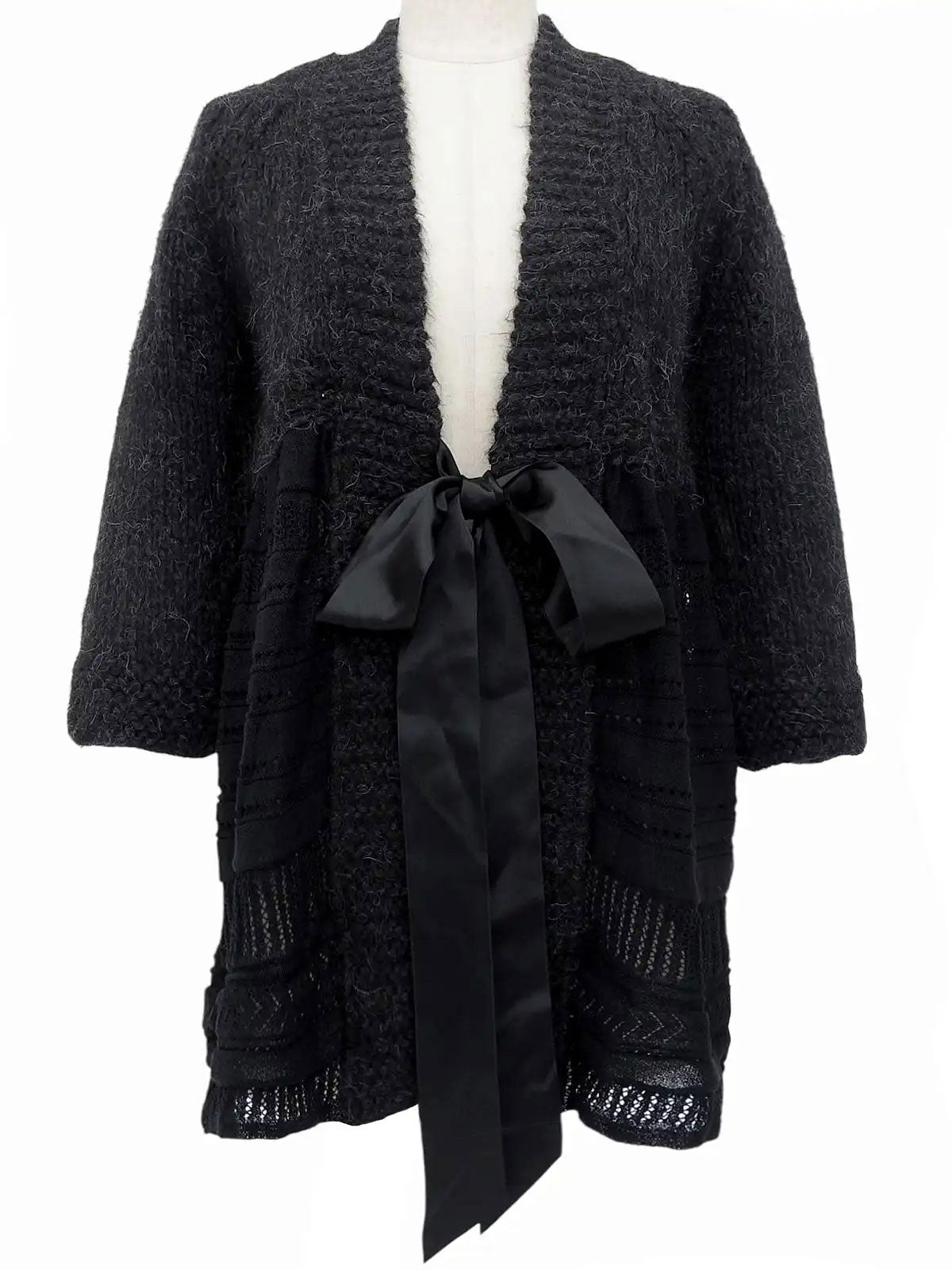 2007年製 ラインストーンCCマークプレートニットカーディガン チャコールグレー/ブラック