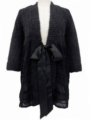 2007年製 ラインストーンCCマークプレートニットカーディガン チャコールグレー/ブラック