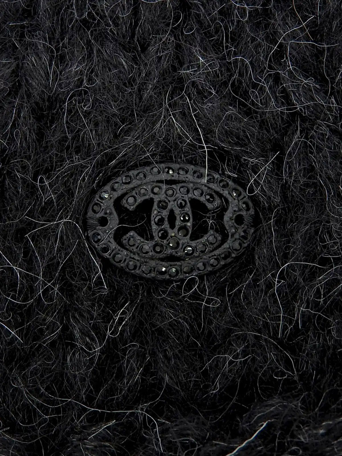 2007年製 ラインストーンCCマークプレートニットカーディガン チャコールグレー/ブラック