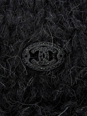 2007年製 ラインストーンCCマークプレートニットカーディガン チャコールグレー/ブラック