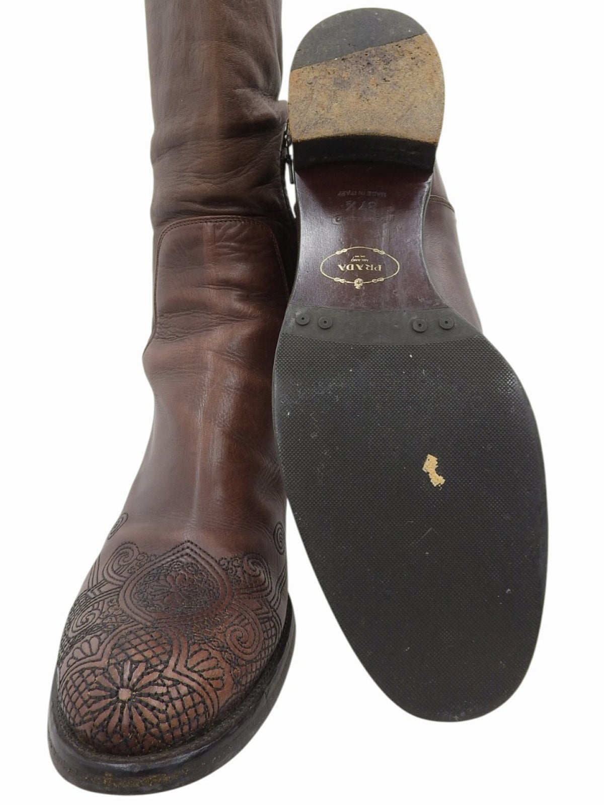 Brown Embroidered Long Boots