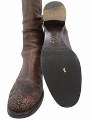 Brown Embroidered Long Boots