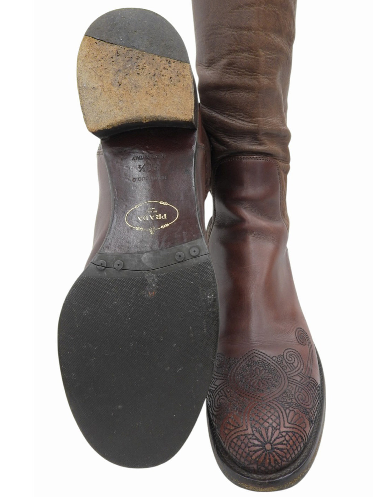 Brown Embroidered Long Boots