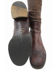 デザイン刺繍ロングブーツ ブラウン