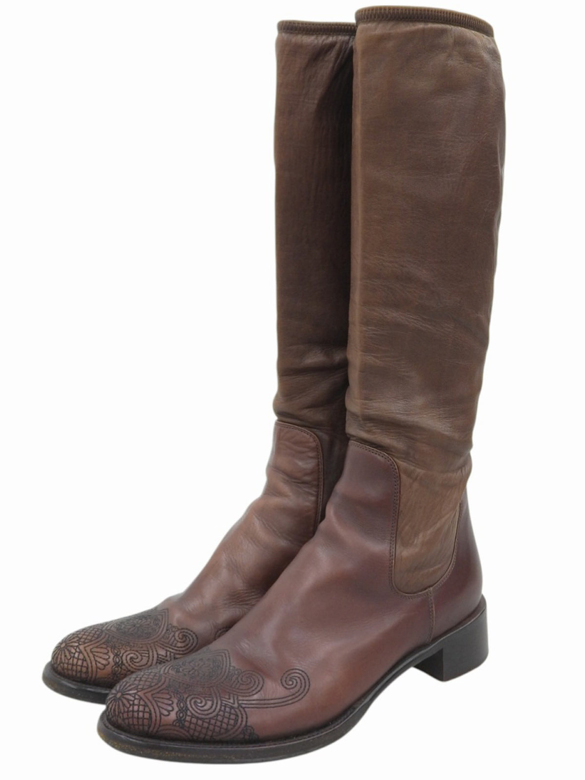 Brown Embroidered Long Boots