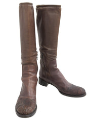 Brown Embroidered Long Boots