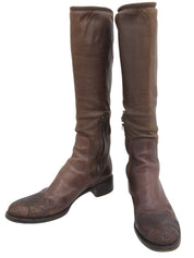 Brown Embroidered Long Boots